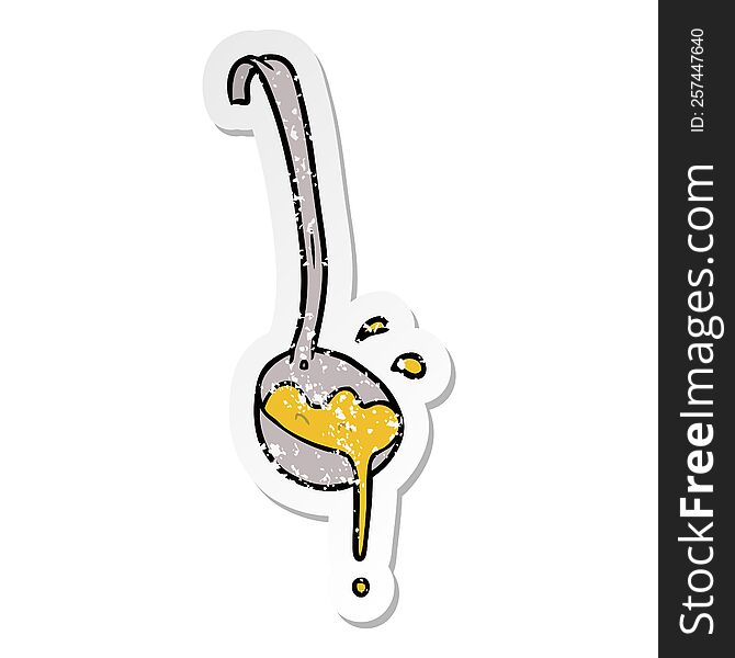 Distressed Sticker Of A Cartoon Ladle Of Soup