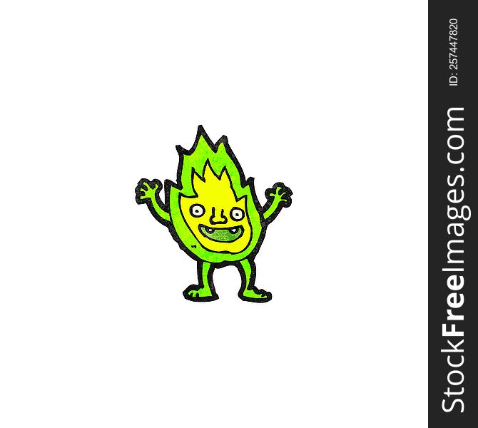 cartoon green flame spirit