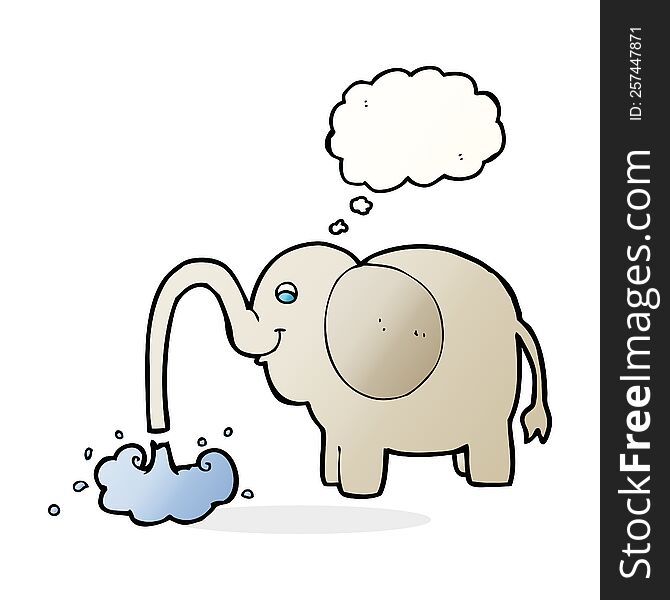 cartoon elephant squirting water with thought bubble