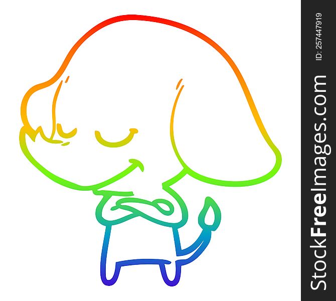 rainbow gradient line drawing cartoon smiling elephant with crossed arms