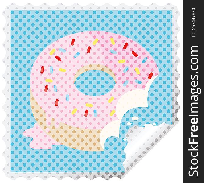 Bitten Frosted Donut Graphic Vector Illustration Square Sticker Stamp