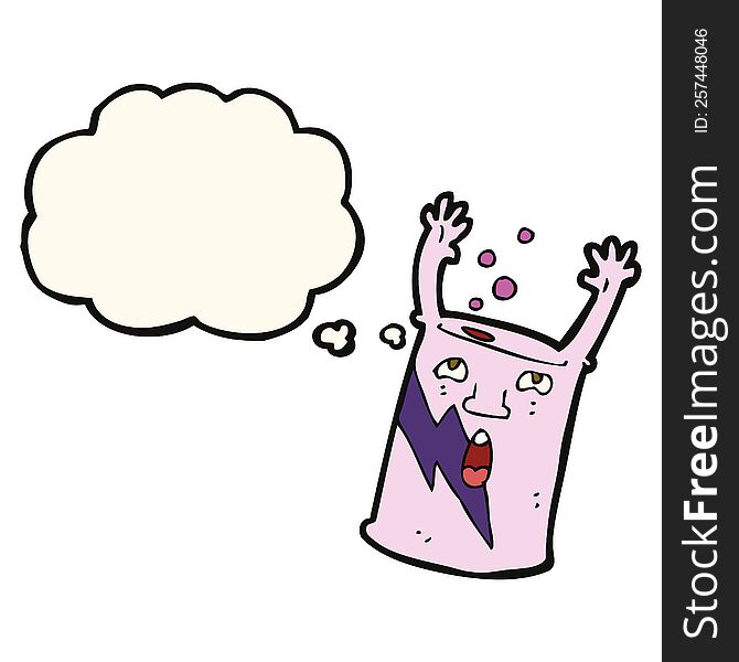 Cartoon Soda Can Character With Thought Bubble