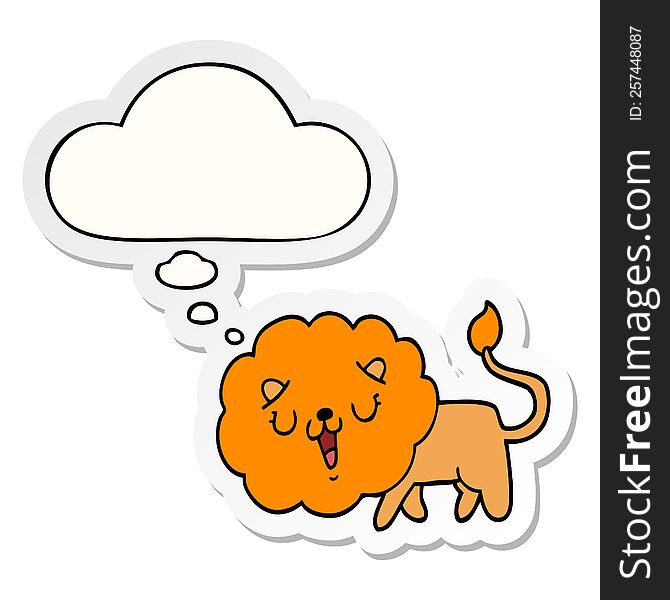 Cute Cartoon Lion And Thought Bubble As A Printed Sticker