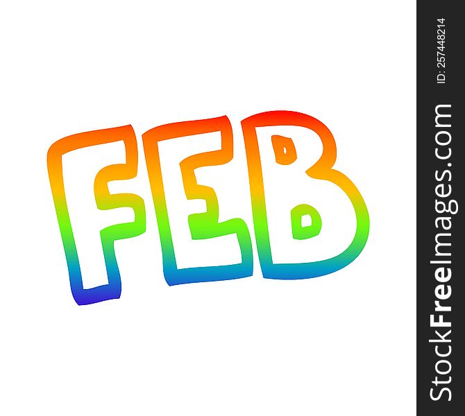 rainbow gradient line drawing of a cartoon month of february