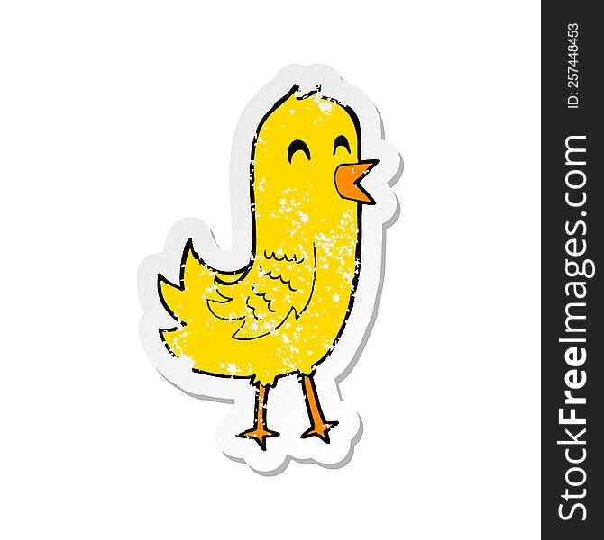 retro distressed sticker of a cartoon happy bird