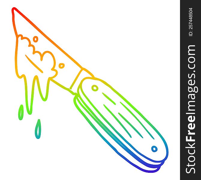 rainbow gradient line drawing of a cartoon bloody knife