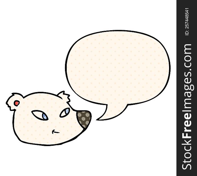 cartoon polar bear face with speech bubble in comic book style