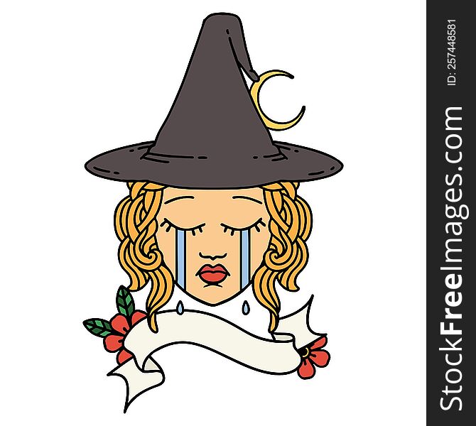 Retro Tattoo Style human witch character face. Retro Tattoo Style human witch character face