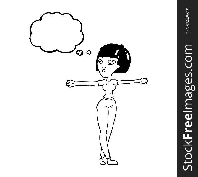 Thought Bubble Cartoon Woman Spreading Arms