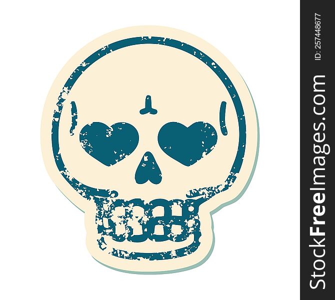 Distressed Sticker Tattoo Style Icon Of A Skull