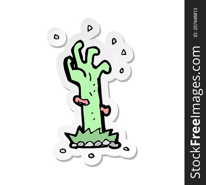 sticker of a cartoon zombie rising from grave