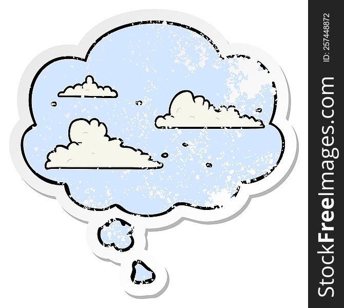 cartoon clouds with thought bubble as a distressed worn sticker