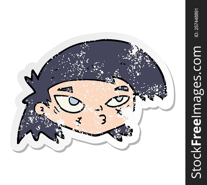 distressed sticker of a cartoon scratched up face