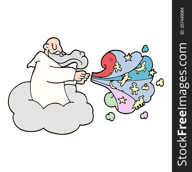 Cartoon Doodle God On Cloud