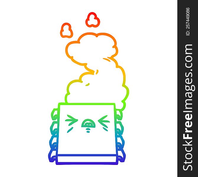 Rainbow Gradient Line Drawing Cartoon Overheating Computer Chip