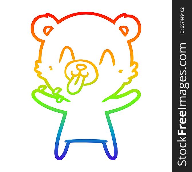 rainbow gradient line drawing of a rude cartoon polar bear sticking out tongue