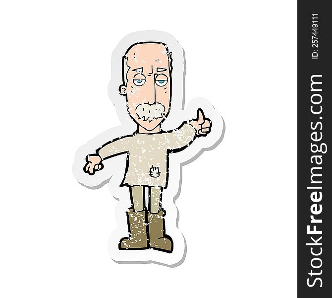 Retro Distressed Sticker Of A Cartoon Annoyed Old Man