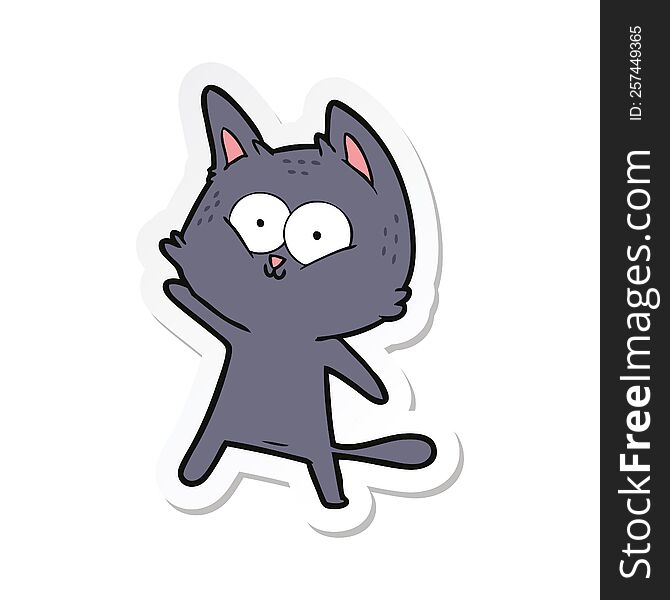 Sticker Of A Cartoon Cat Waving