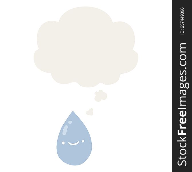 cartoon raindrop with thought bubble in retro style