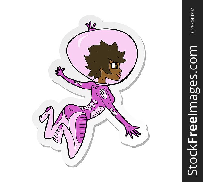 Sticker Of A Cartoon Space Woman