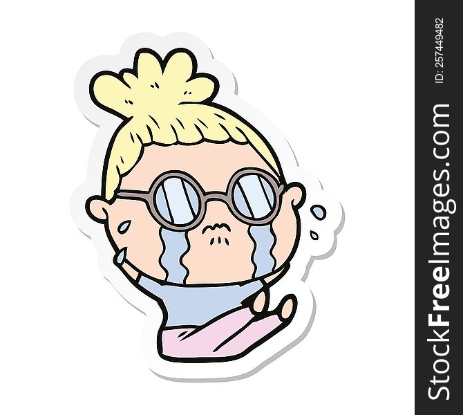 Sticker Of A Cartoon Crying Woman Wearing Spectacles