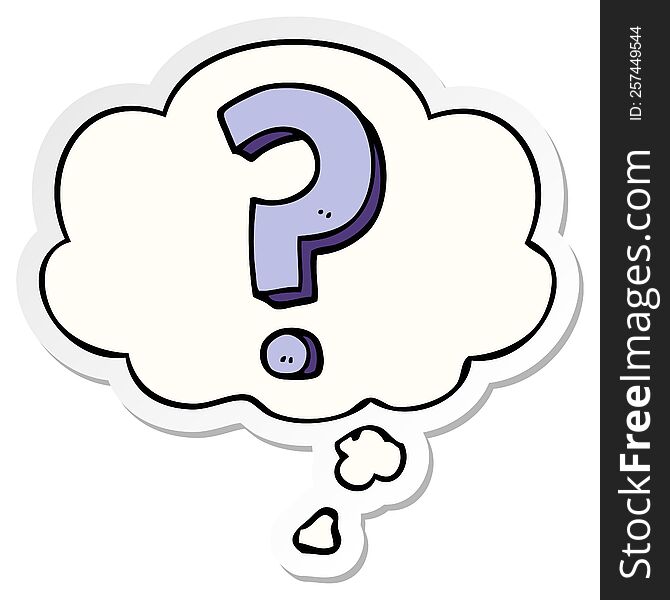 cartoon question mark with thought bubble as a printed sticker