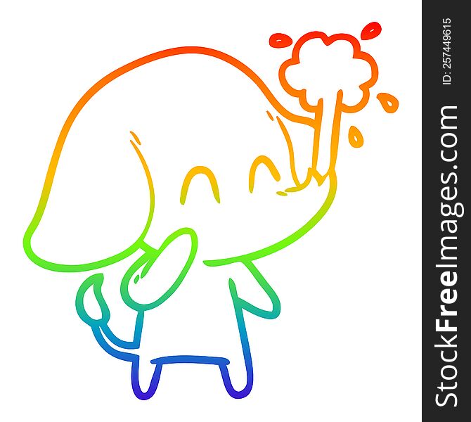 rainbow gradient line drawing of a cute cartoon elephant spouting water