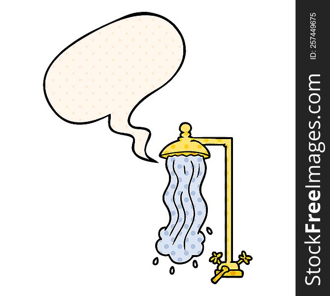 cartoon shower with speech bubble in comic book style