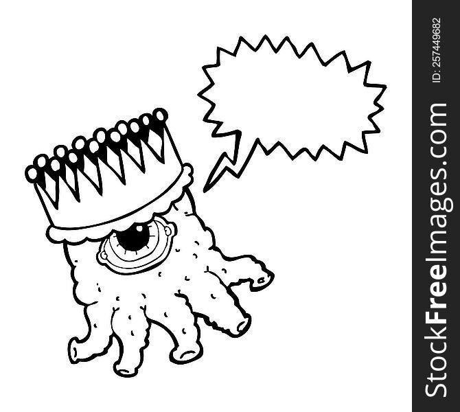freehand drawn speech bubble cartoon king alien. freehand drawn speech bubble cartoon king alien