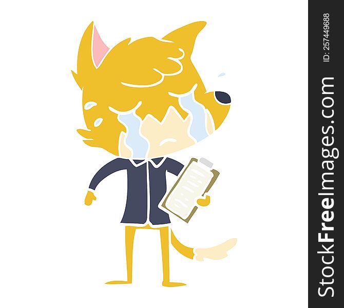 crying business fox flat color style cartoon