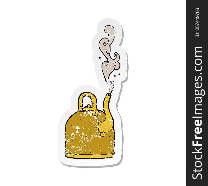 retro distressed sticker of a old iron kettle cartoon