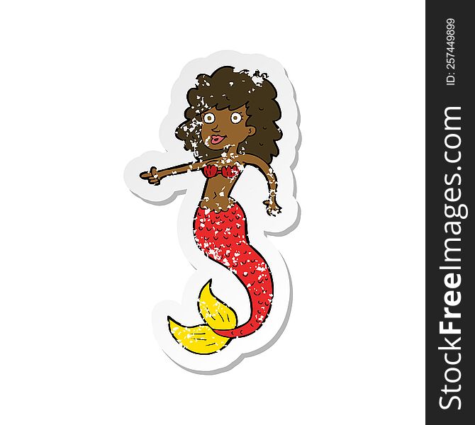 Retro Distressed Sticker Of A Cartoon Mermaid