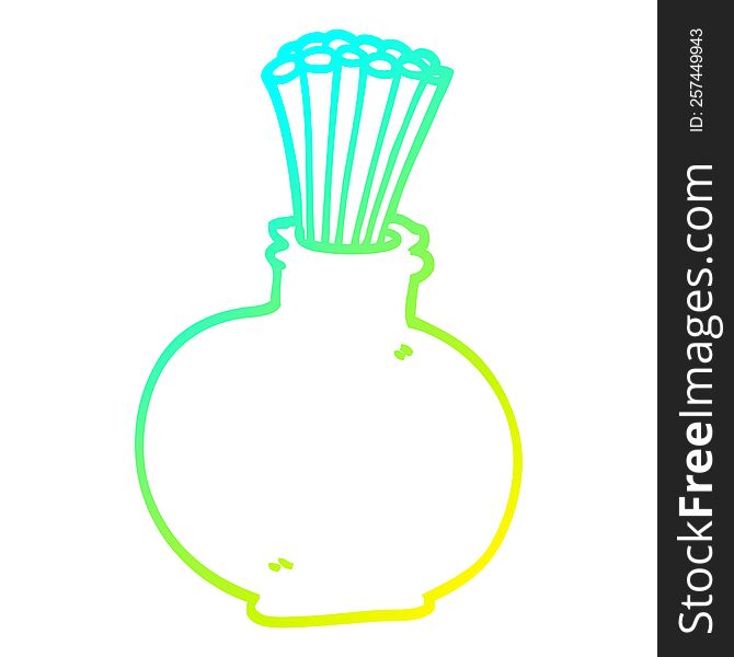 cold gradient line drawing of a cartoon reeds in vase