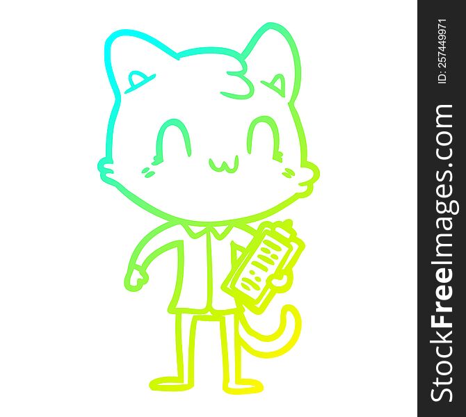 Cold Gradient Line Drawing Cartoon Happy Cat