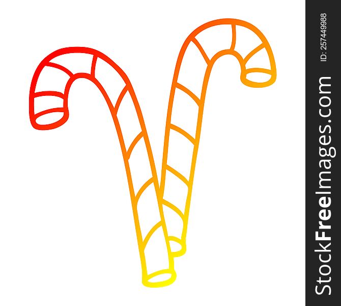 warm gradient line drawing of a cartoon xmas candy cane