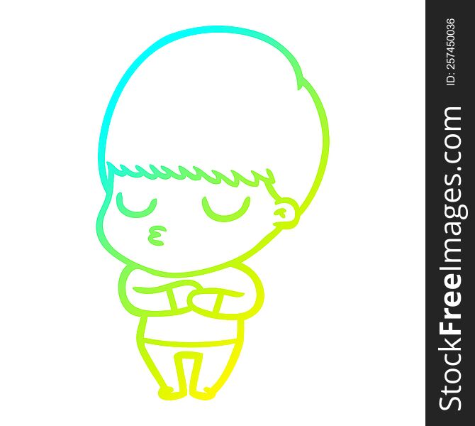 Cold Gradient Line Drawing Cartoon Calm Boy