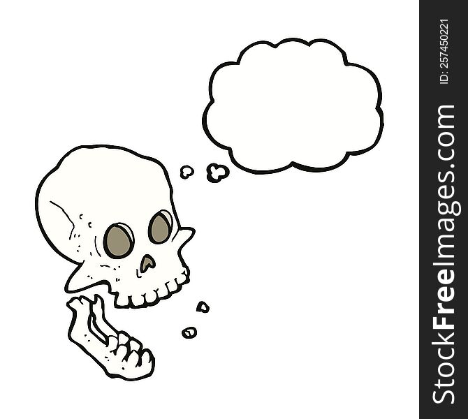 Cartoon Laughing Skull With Thought Bubble