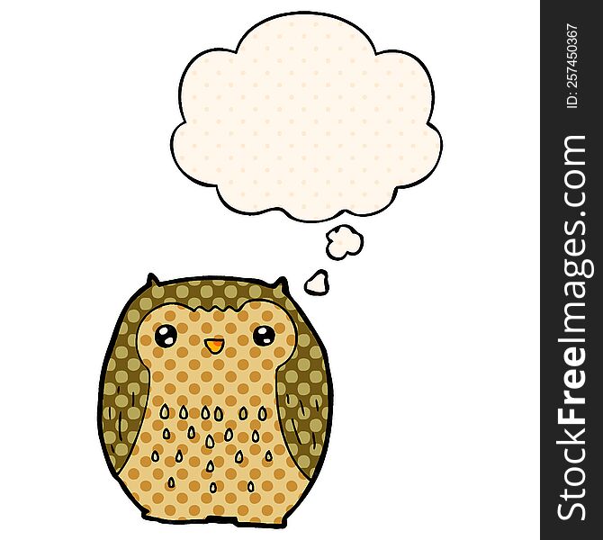 cute cartoon owl with thought bubble in comic book style