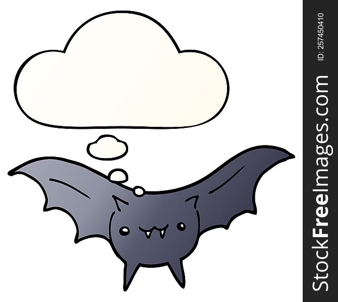 cartoon bat and thought bubble in smooth gradient style