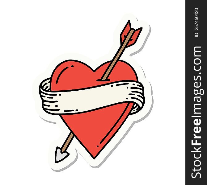 Tattoo Style Sticker Of An Arrow Heart And Banner
