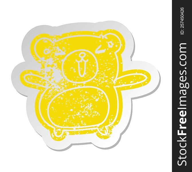 distressed old cartoon sticker kawaii cute teddy bear. distressed old cartoon sticker kawaii cute teddy bear