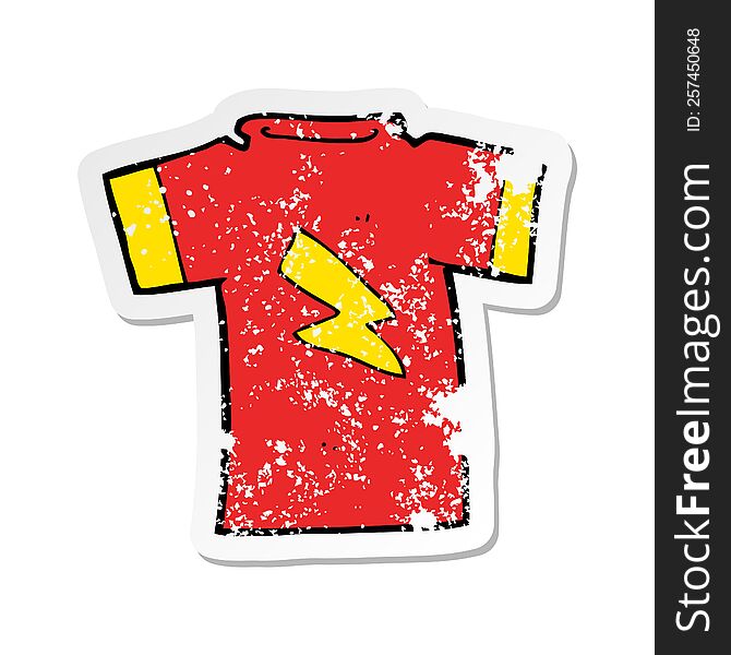 retro distressed sticker of a cartoon t shirt with lightning bolt