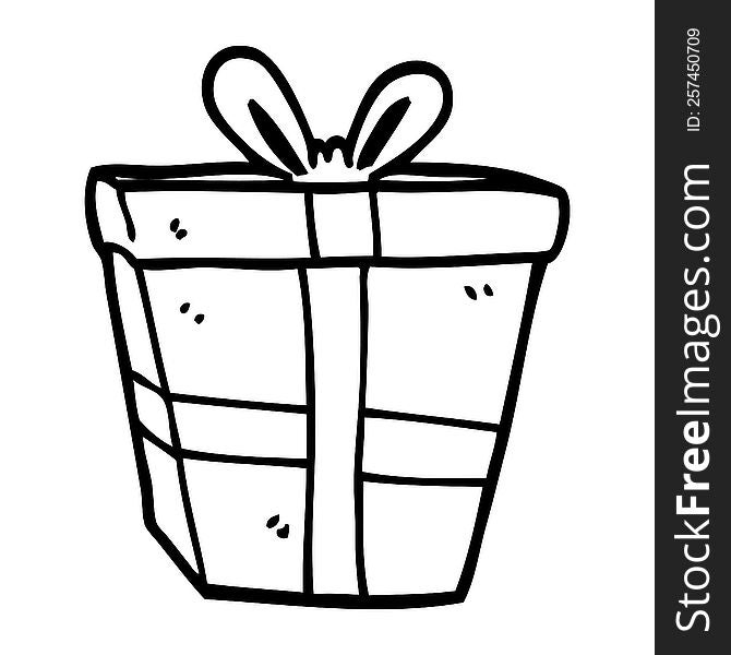 line drawing cartoon gift wrapped present