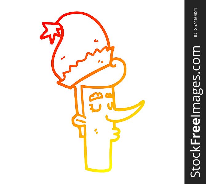 Warm Gradient Line Drawing Cartoon Man In Christmas Hat