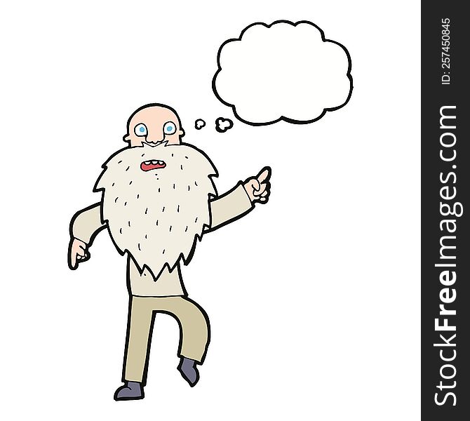 Cartoon Stressed Old Man With Thought Bubble