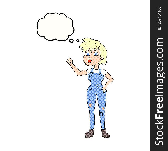 freehand drawn thought bubble cartoon confident farmer woman