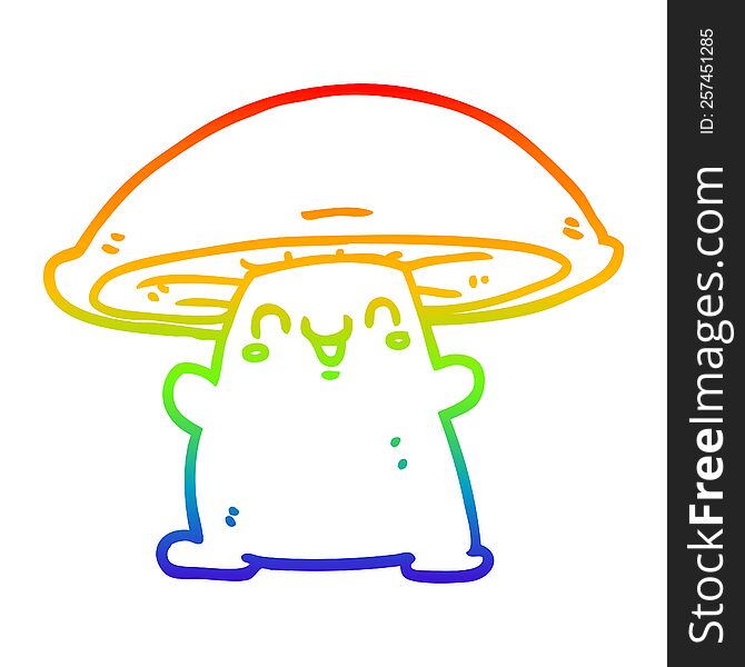 rainbow gradient line drawing of a cartoon mushroom character