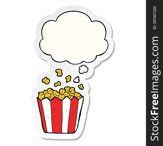 Cartoon Popcorn And Thought Bubble As A Printed Sticker