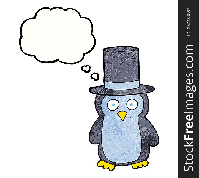 Thought Bubble Textured Cartoon Penguin Wearing Hat