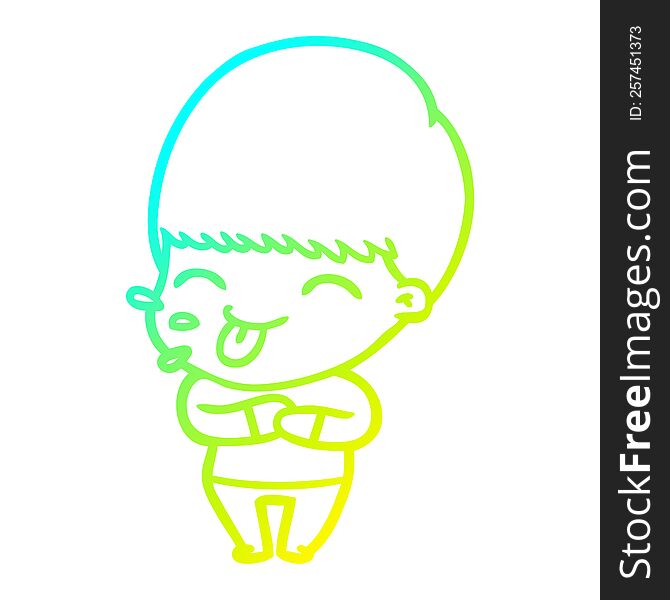 cold gradient line drawing of a cartoon boy sticking out tongue